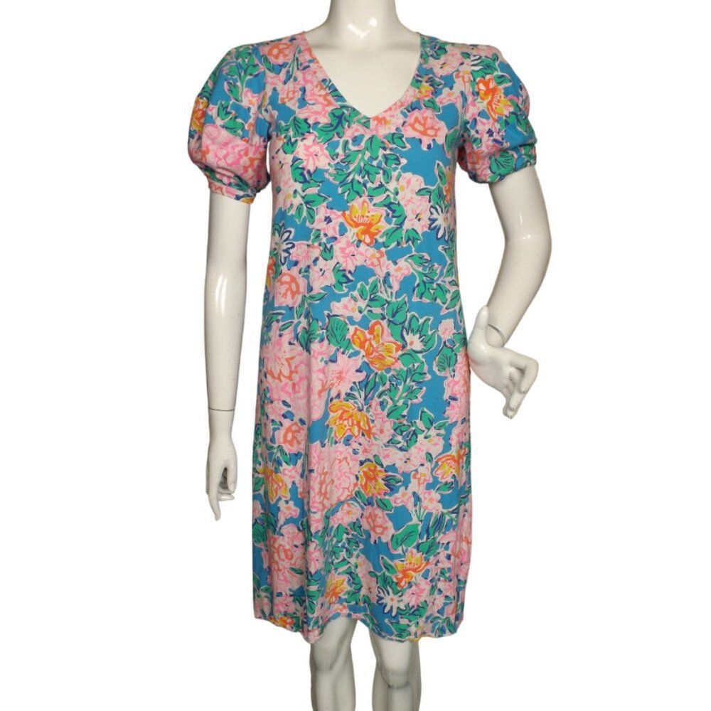 LILLY PULITZER Dress, XS, Multicolor Jersey, Poofy Short sleeve, Knee length